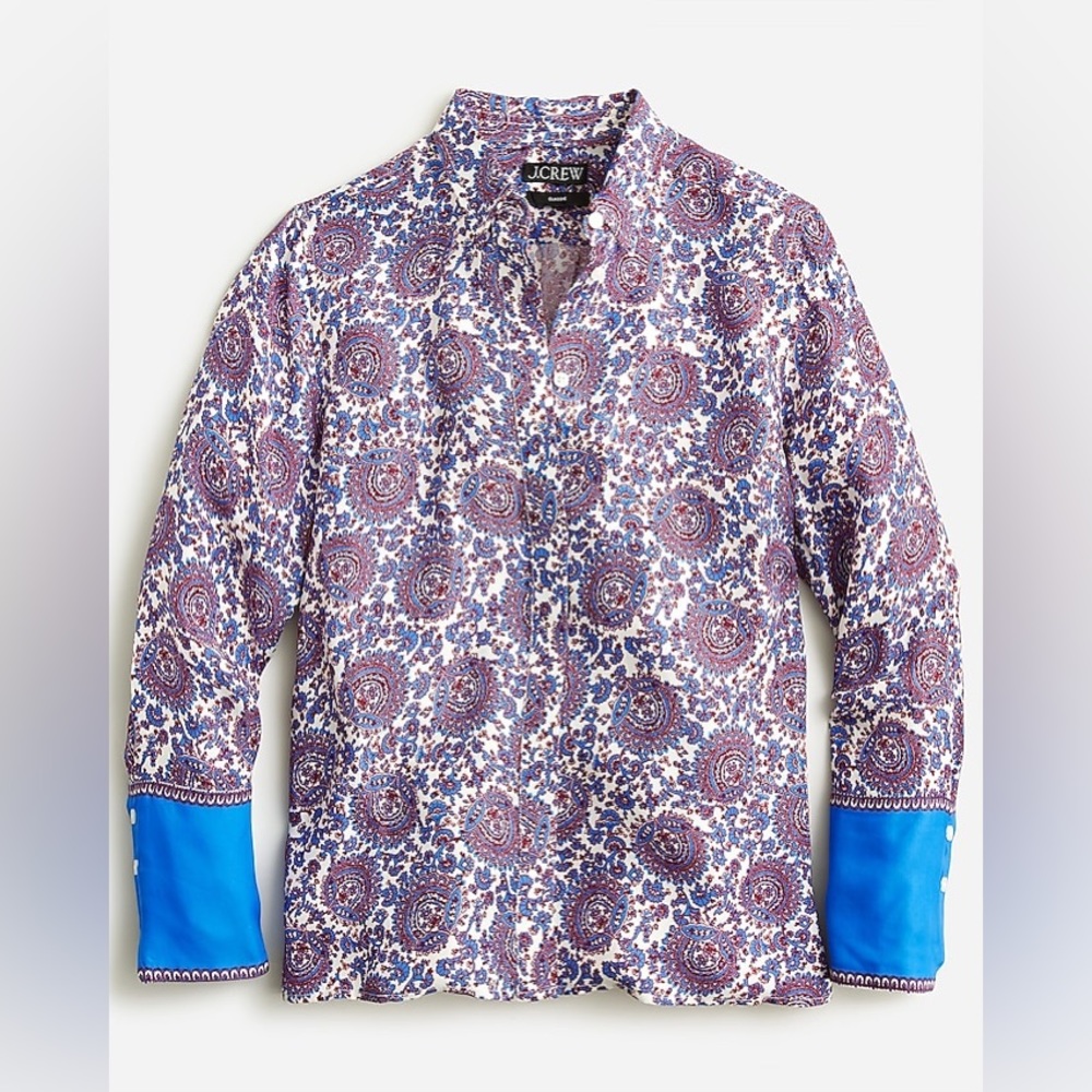 J. Crew Classic-fit drapey cupro-blend shirt in floral crown, NWT, 12